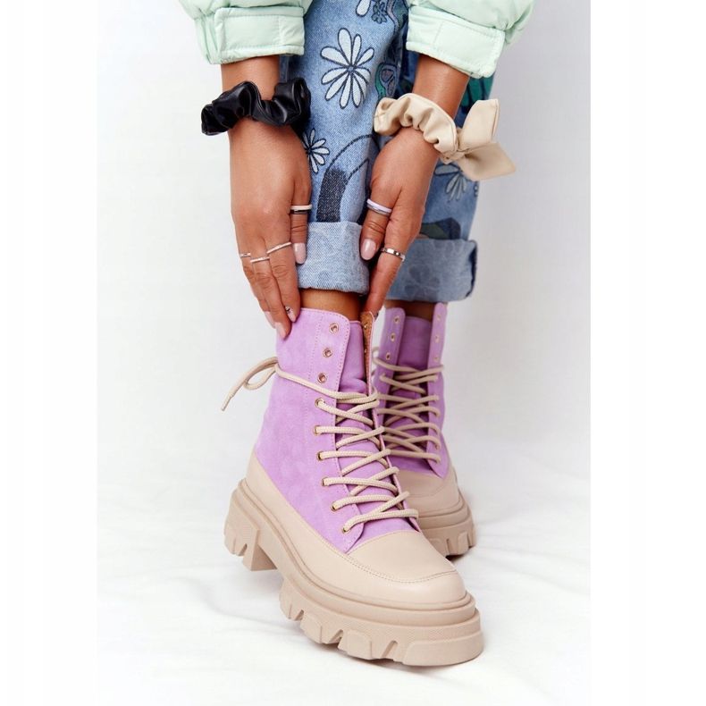 Suede Booties Workery Lewski Shoes 3007-0 Violet beige violett 2