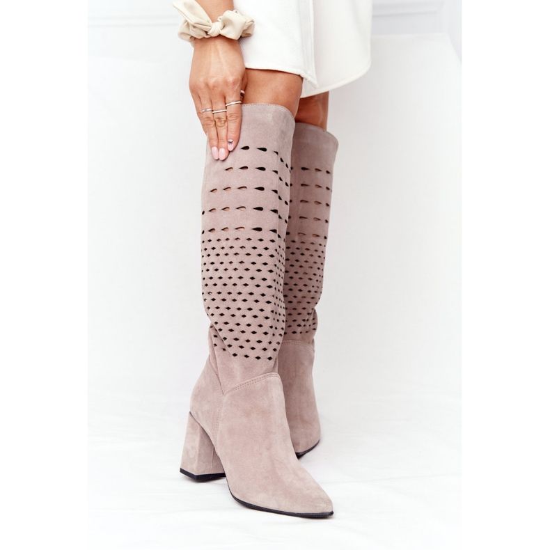 Lewski Shoes Wiosenne Ażurowe Kozaki Lewski skor 2847 / B Beżowe beige 2