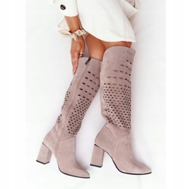 Lewski Shoes Wiosenne Ażurowe Kozaki Lewski skor 2847 / B Beżowe beige 1