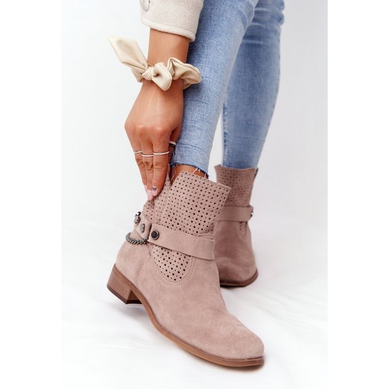 Openwork Spring Boots Lewski Shoes 2905-0 Beige 2