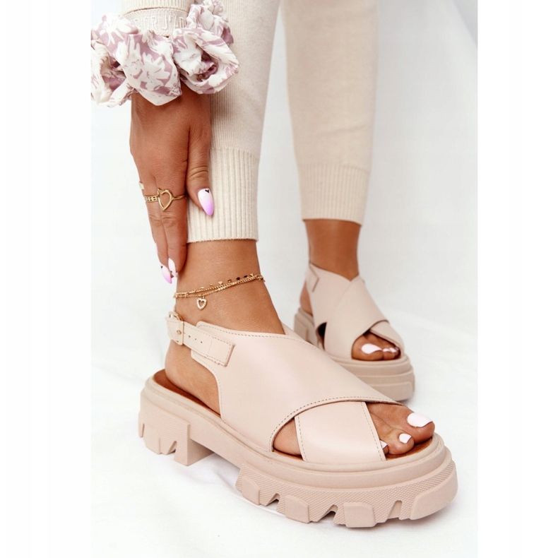 Lewski Shoes Lädersandaler på plattformen Lewski-skor 3018-0 Beige 1