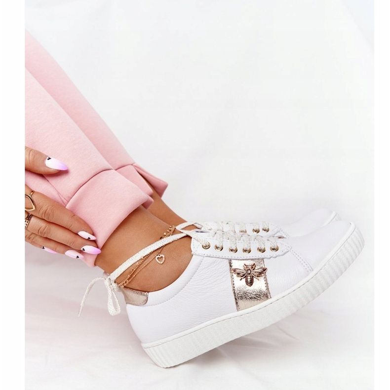 Lewski Shoes Lewski-skor för kvinnor i läder 2786-0 Vit och guld gyllene 1