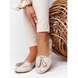 Läderballerinor med fransar Maciejka 04016-25 Beige-Gold gyllene 2