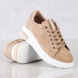 SHELOVET Eco Leather Sneakers beige gyllene 2