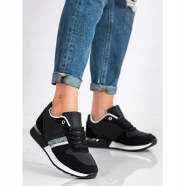 SHELOVET Svarta sneakers med glitterplattform silver- 2