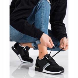 SHELOVET Svarta sneakers med glitterplattform silver- 1