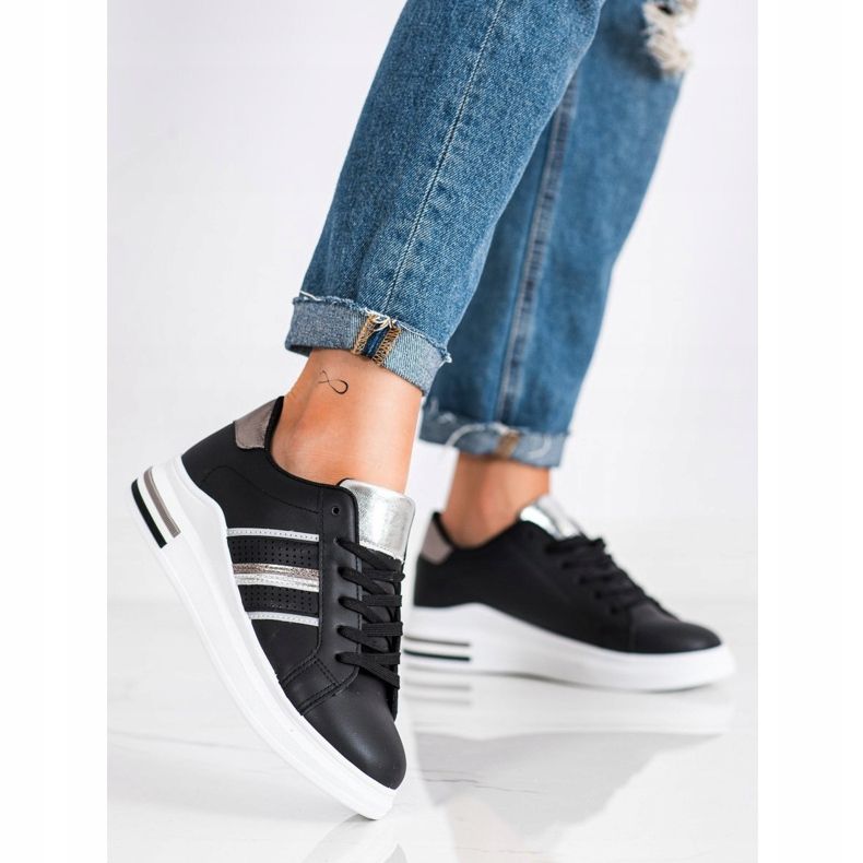 SHELOVET Casual svarta sportskor silver- 2