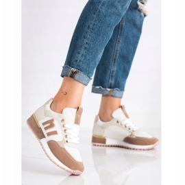 SHELOVET Sportskor med mesh beige vit gyllene 2