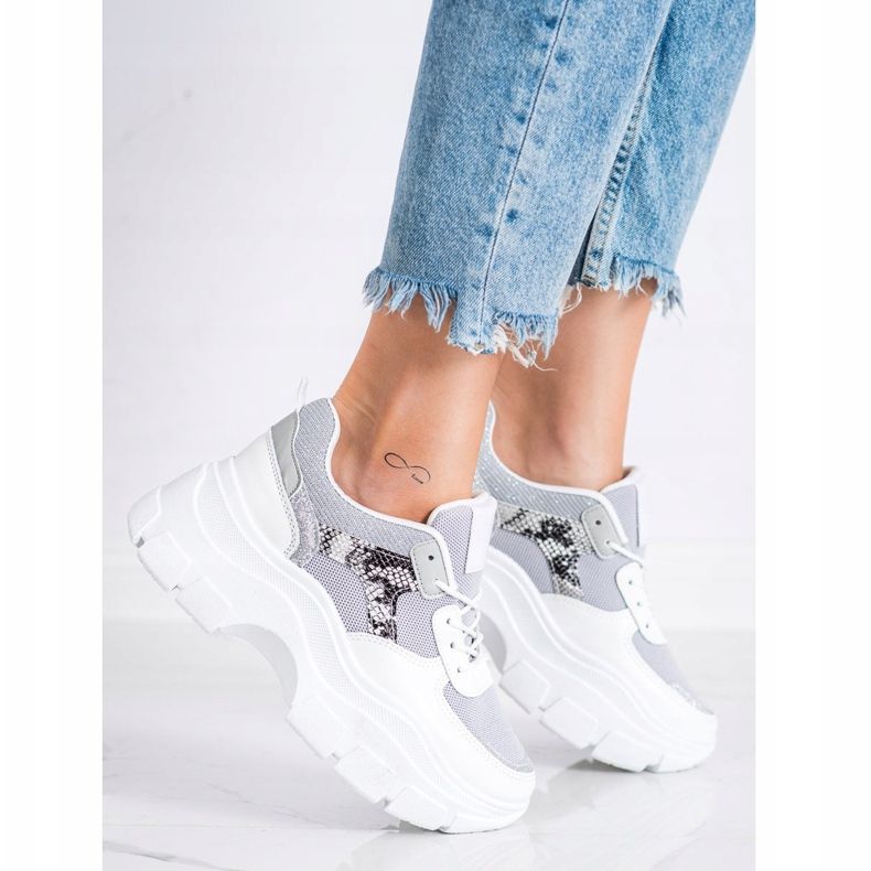 SHELOVET Snygga sneakers med glitter vit silver- grå 1