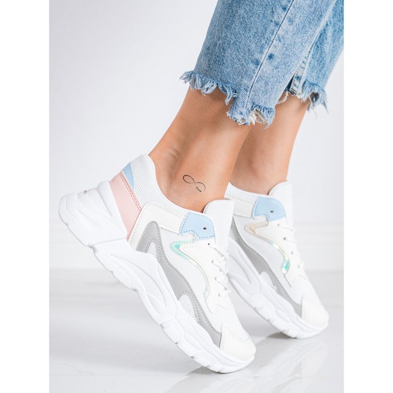 SHELOVET Snygga sneakers på plattformen vit blå rosa grå 1