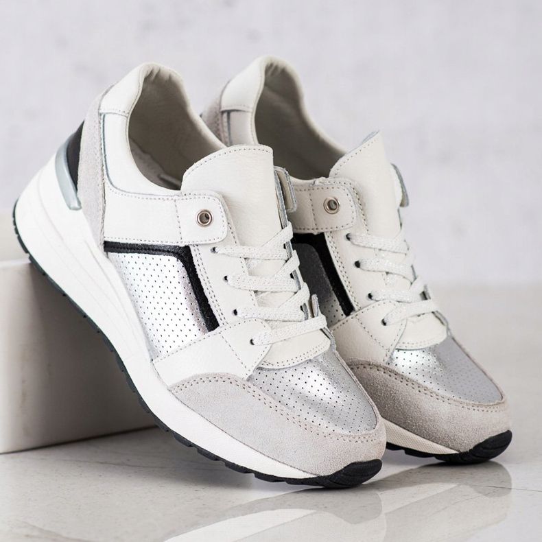 Goodin Vit och silver läder sneakers svart grå 2