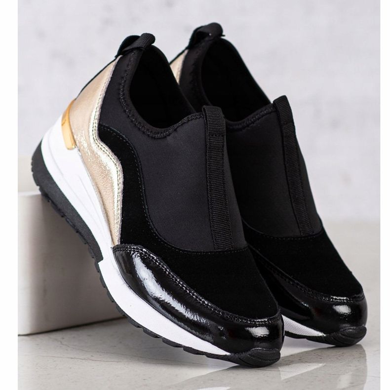 Goodin Wedge Sneakers i läder svart gyllene 1