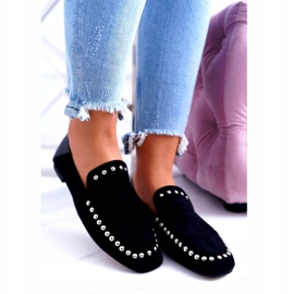 Lu Boo Black Lords Ballerinas för kvinnor med Planta -strass svart silver- 1