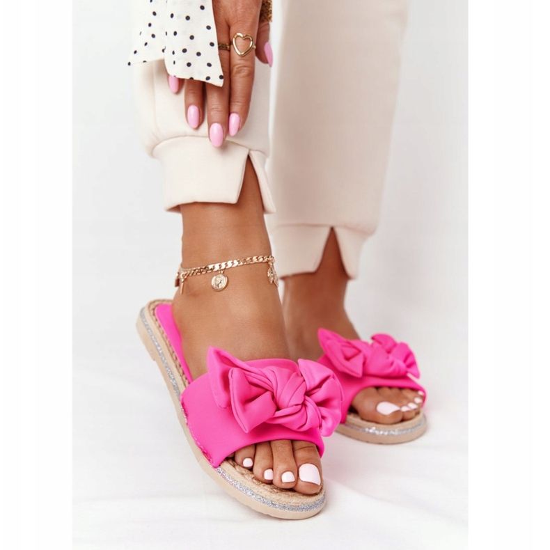 MSMG Gummi tofflor med rosa Andrea rosett beige 1