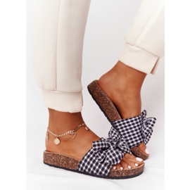 MSMG Tofflor På Kork Sula Med Amara Plaid Rosett vit svart 2