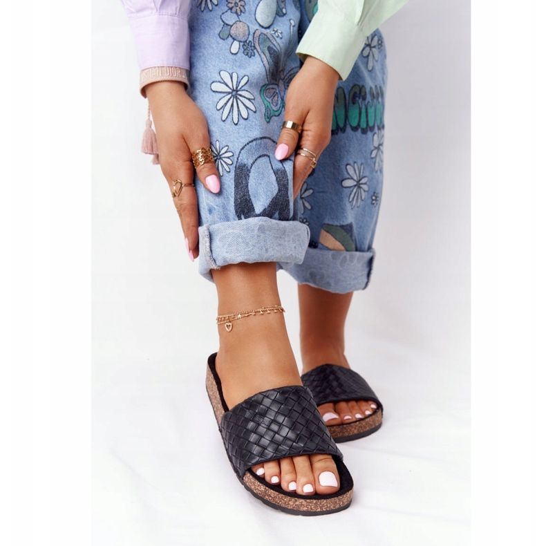 MSMG Svart Catalina läder tofflor på kork sula 2