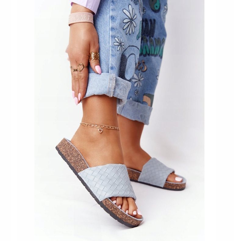 MSMG Blå Catalina Läder Tofflor På Kork Sula 2