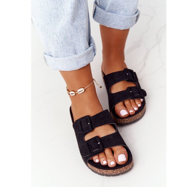 MSMG Svarta Jennifer mocka tofflor på kork sula 1