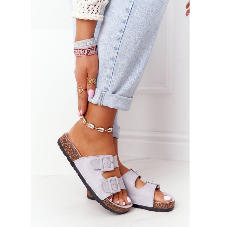 MSMG Jennifer Grey mocka tofflor på kork sula grå 2