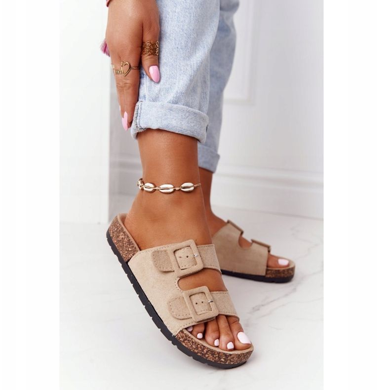 MSMG Jennifer Beige mocka tofflor på kork sula 1