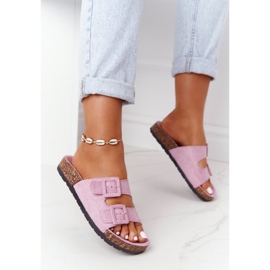 MSMG Mocka tofflor på en kork sula ljus violett Jennifer 2