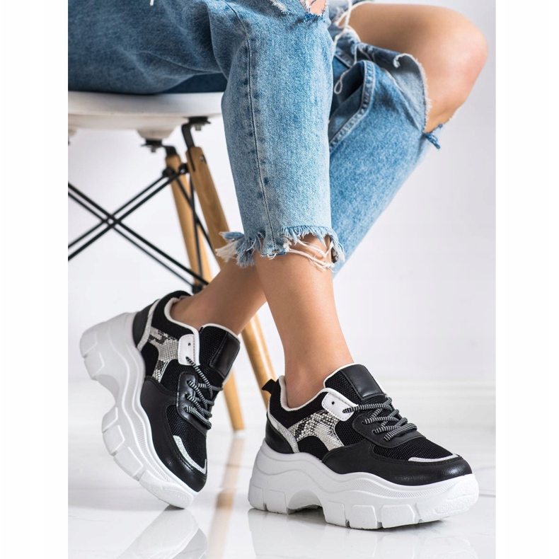 SHELOVET Snygga sneakers med glitter svart 1