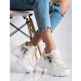 SHELOVET Snygga sneakers med glitter beige 2