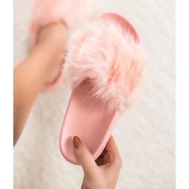 SHELOVET Gummi tofflor med päls rosa 2