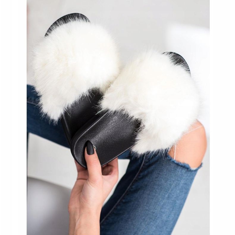 SHELOVET Bekväma päls tofflor vit 1