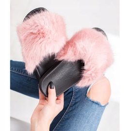 SHELOVET Bekväma päls tofflor rosa 2