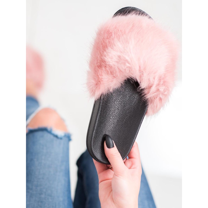 SHELOVET Bekväma päls tofflor rosa 1