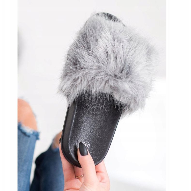 SHELOVET Bekväma päls tofflor grå 1