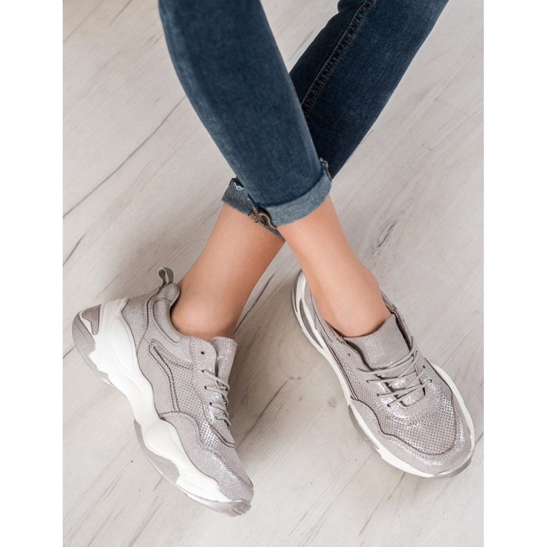 Goodin Läder Sneakers silver- grå 1