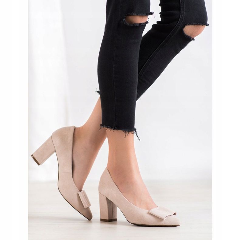 W. Potocki Glitterpumpar med rosett beige 2