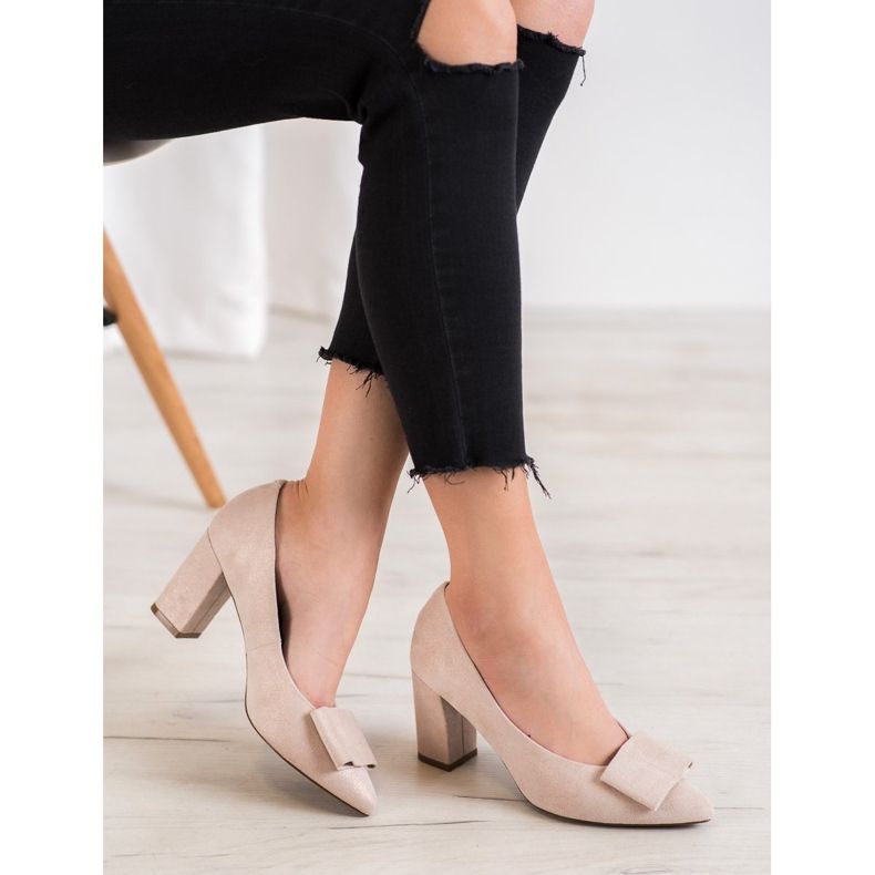 W. Potocki Glitterpumpar med rosett beige 1