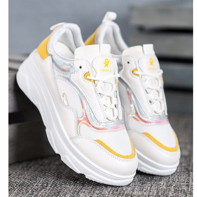SHELOVET Trendiga vita sneakers gul 1