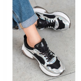 SHELOVET Mode sneakers med Holo -effekt svart silver- 1