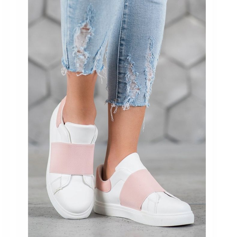SHELOVET Slip-on skor med elastiskt band vit rosa 2
