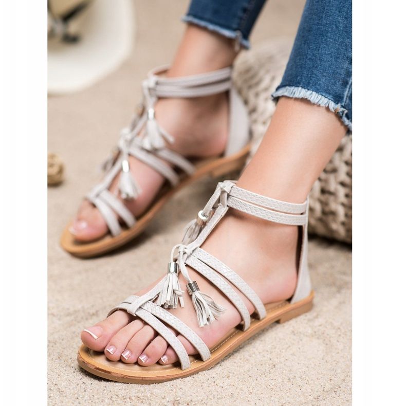 SHELOVET Grå sandaler med fransar 1