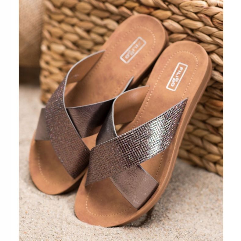 Filippo Glänsande Eco Leather -tofflor grå 1