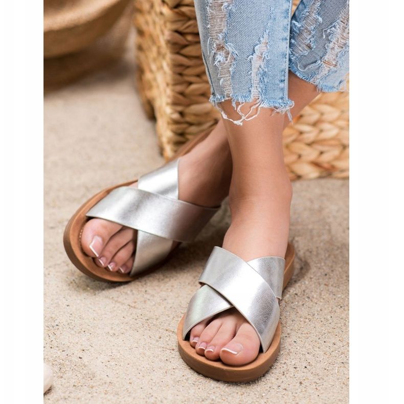 Filippo Glänsande Eco Leather -tofflor grå 2