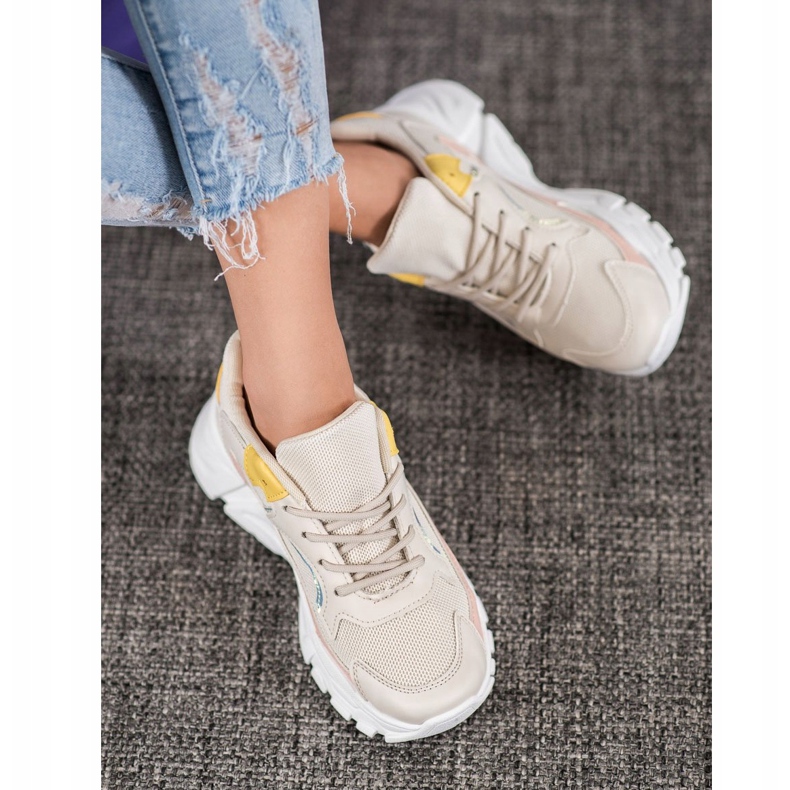 SHELOVET Snygga sneakers på plattformen beige rosa gul 1