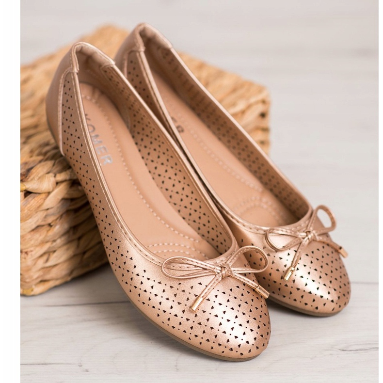 SHELOVET Openwork Ballerina med ekoläder gyllene 1