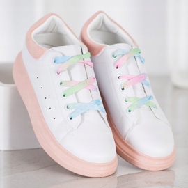 SHELOVET Sneakers med färgglada snören vit rosa 1