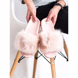 SHELOVET Bekväma päls tofflor rosa 1