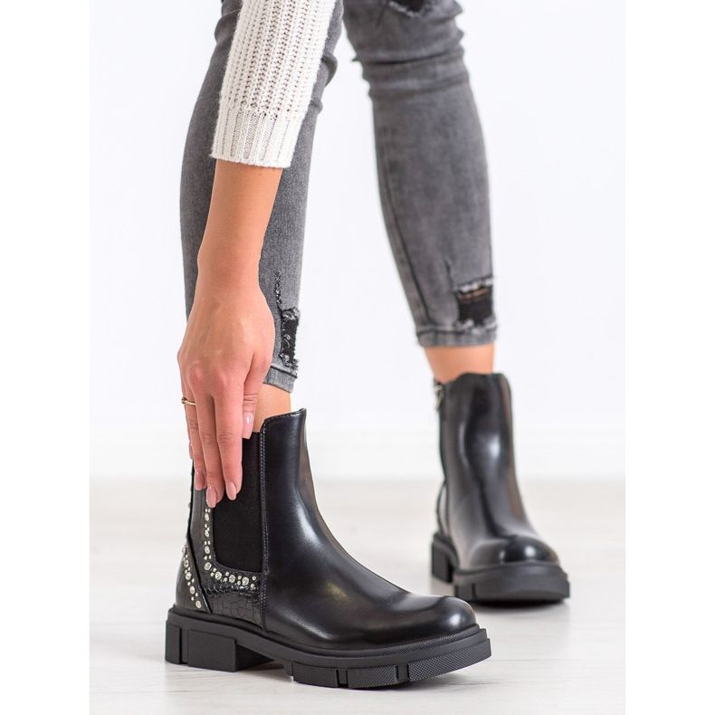 Yes Mile Svarta stövlar med Cubic Zirconia 2