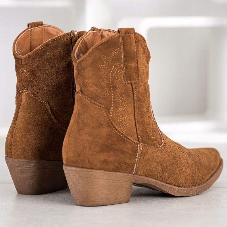 Ideal Shoes Cowboystövlar med mocka brun 1