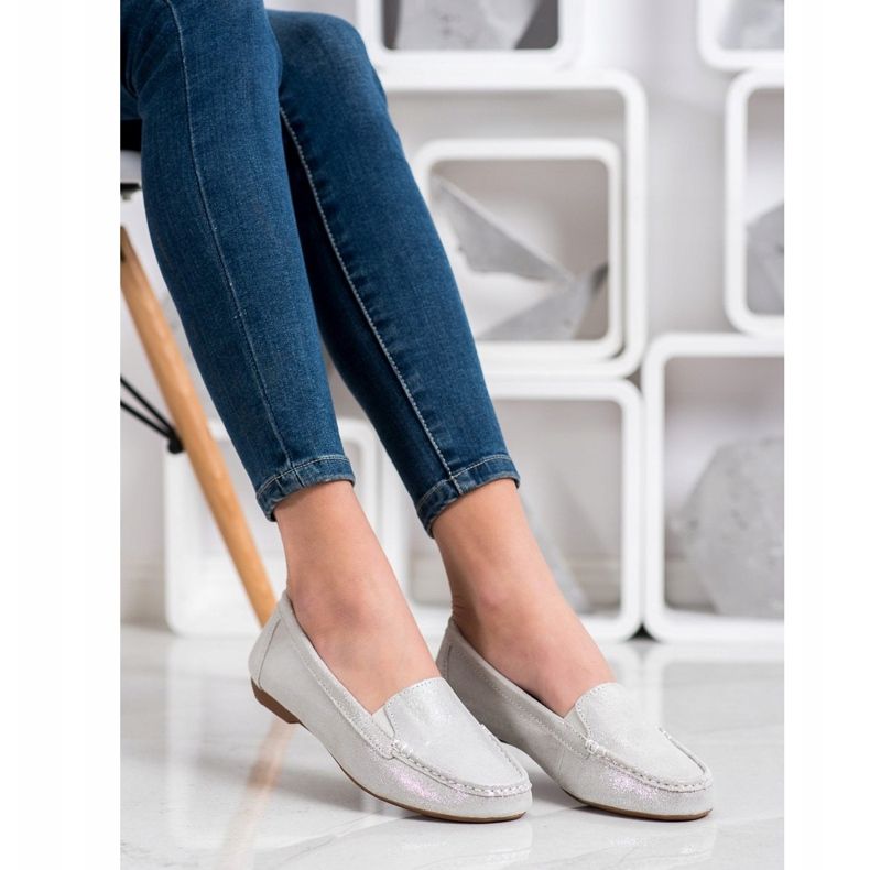 Filippo Glänsande läderloafers silver- 1