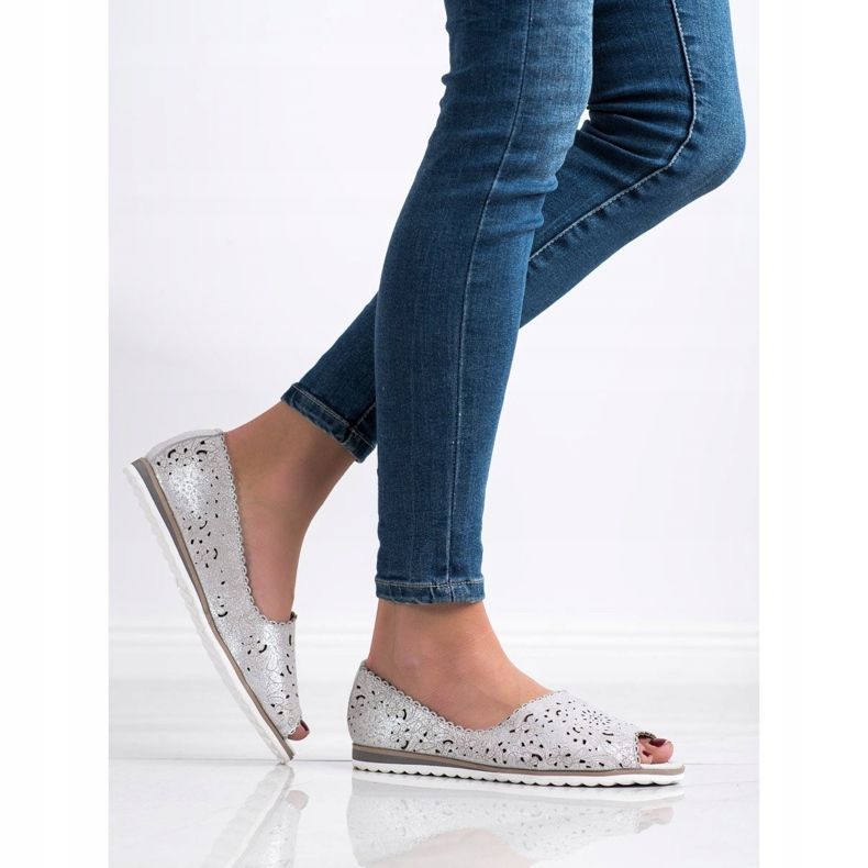 Läder VINCEZA ballerinor silver- grå 1