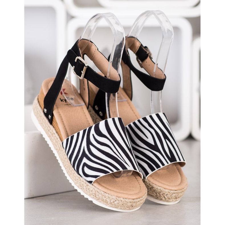 Kylie Zebra Print Wedge Sandaler vit svart 1